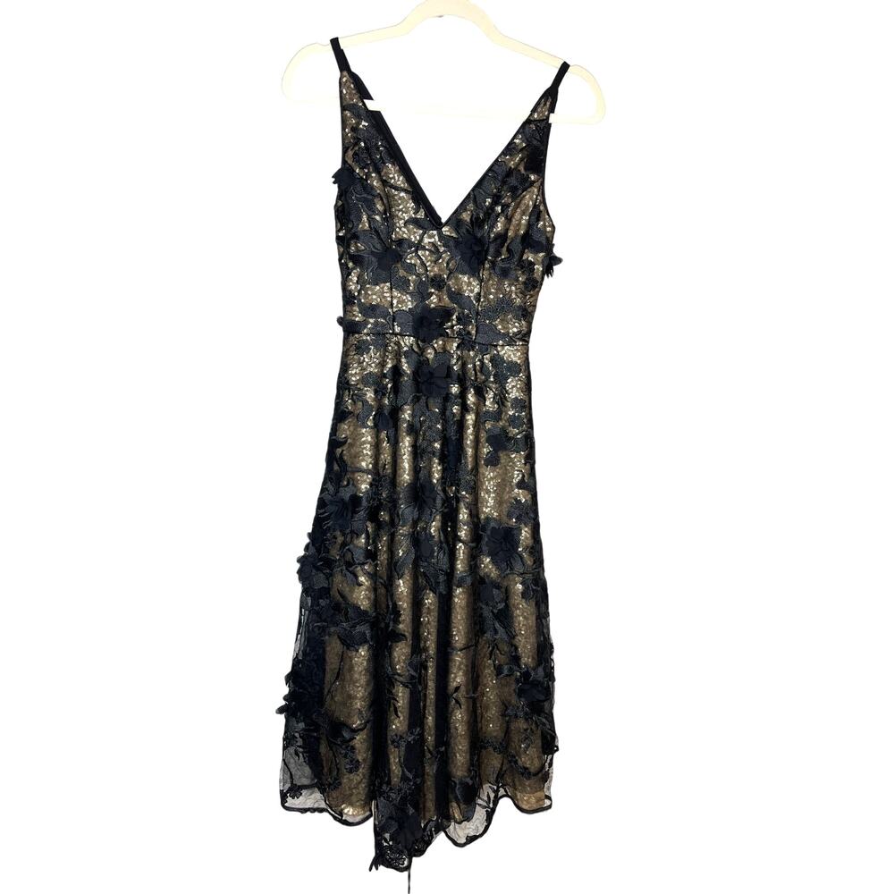 Dress the Population, Elisa Floral Sequin Fit & Flare Dress, Brushed Gold, Sz XS - Picture 2 of 8